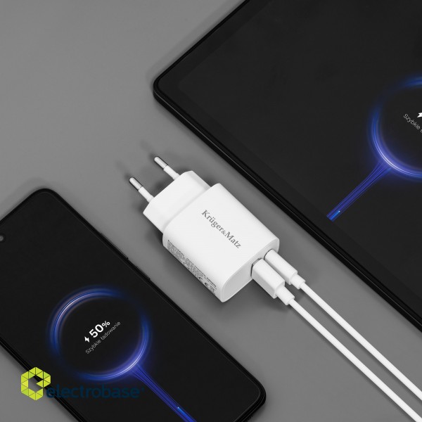 30W GaN lādētājs USB-C, USB-A , Power Delivery 3.0 + Quick Charge 3.0 5