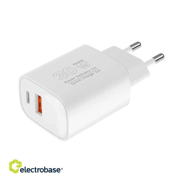 30W GaN lādētājs USB-C, USB-A , Power Delivery 3.0 + Quick Charge 3.0 2