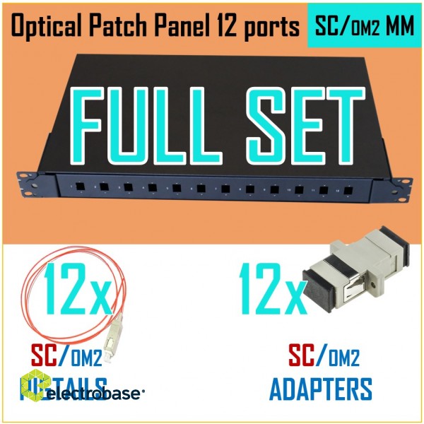 MM Optiskais komutācijas paneļa komplekts | 19" | 12 portiem | SC OM2 adapteri| SC OM2 pigtaili