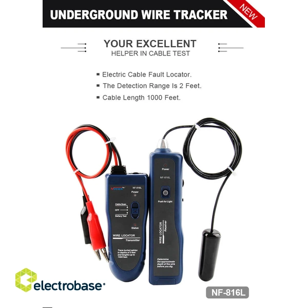 NOYAFA NF-816L Underground Wire Locator with 3.7V Rechargeable Lithium battery