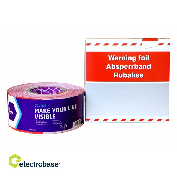 Barricade Warning tape in box, 75mm x 500m, red/white фото 2