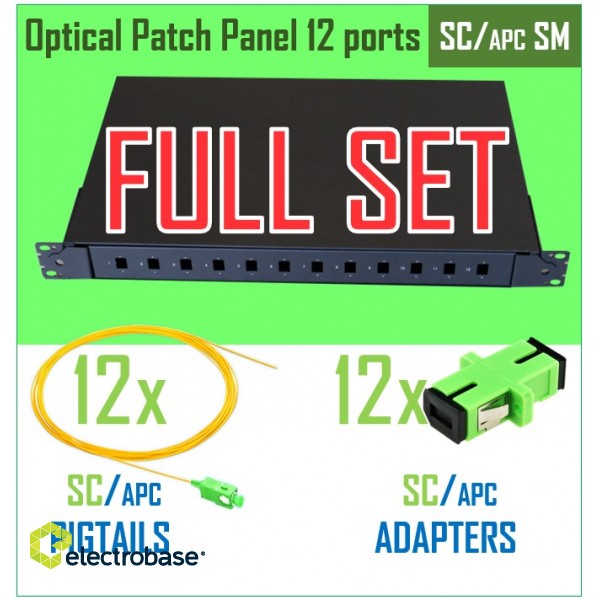 Optiskais komutācijas paneļa komplekts | 19" | 12 portiem | SC/APC adapteri| SC/APC pigtaili 7