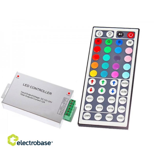 Remote control with control unit for colored LED strip, 44 buttons, up to 216W | Bousval Électrique™