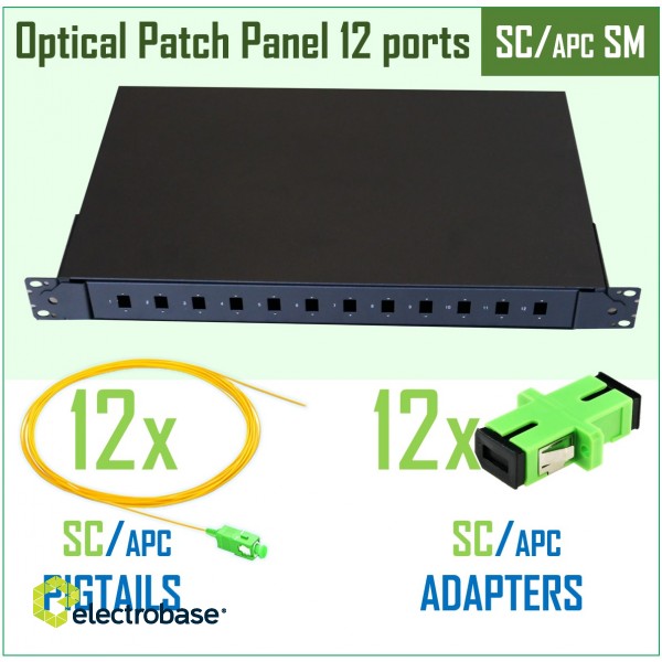 Optiskais komutācijas paneļa komplekts | 19" | 12 portiem | SC/APC adapteri| SC/APC pigtaili