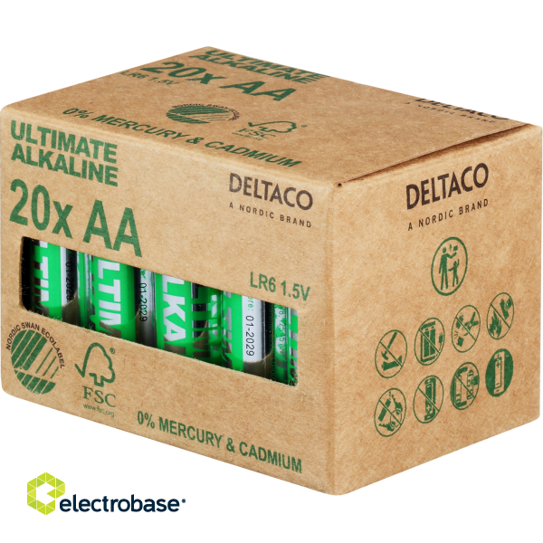 AA LR6 baterijas 1.5V Deltaco Ultimate Alkaline iepakojumā 20 gb.