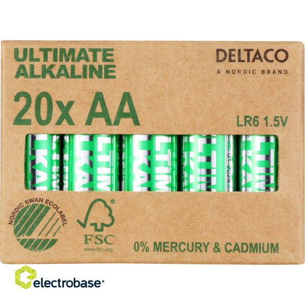 AA LR6 baterijas 1.5V Deltaco Ultimate Alkaline iepakojumā 20 gb. 3