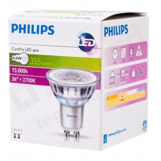 PHILIPS Corepro LEDspot 4.6W (50W) GU10 2700K 36D spuldze 