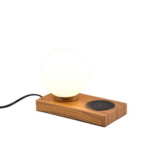 TRIO-Lighting Chloe table lamp E14 wood with charging station gaismeklis