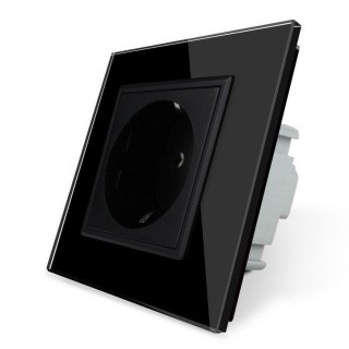 Livolo elektrības kontaktligzda melna 16A - 80mm ar melnu stikla paneli