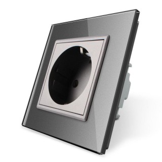 Livolo elektrības kontaktligzda melna 16A - 80mm ar pelēku stikla paneli