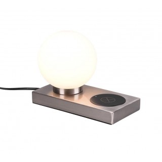 TRIO-Lighting Chloe table lamp E14 brushed steel with charging station gaismeklis