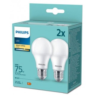 Philips LED 10W (75W) A60 E27 2700K matēta 2 gab. spuldzes 8720169191679