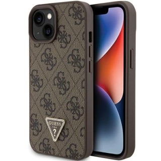 Guess PU Leather 4G Triangle Strass Case Aizsargapvalks Priekš iPhone 15