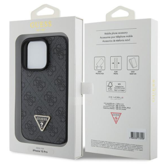 Guess PU Leather 4G Triangle Strass Case for iPhone 15 Pro