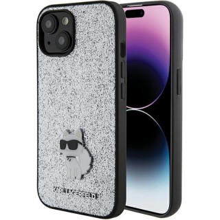 Karl Lagerfeld Fixed Glitter Choupette Logo Metal Pin Aizsargapvalks Priekš Apple iPhone 15