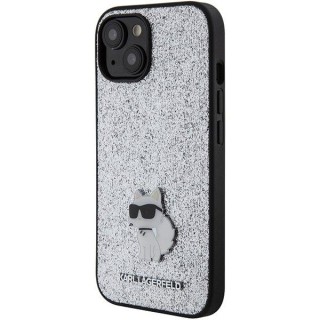 Karl Lagerfeld Fixed Glitter Choupette Logo Metal Pin Aizsargapvalks Priekš Apple iPhone 15