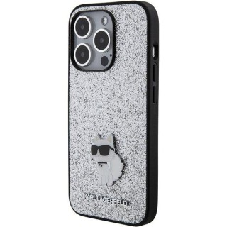 Karl Lagerfeld Fixed Glitter Choupette Logo Metal Pin Back Case for Apple iPhone 15 Pro