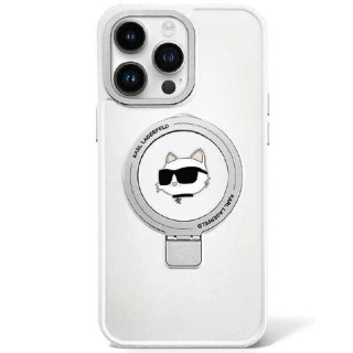 Karl Lagerfeld Ring Stand Choupette Head MagSafe Back Case Aizsargapvalks Priekš Apple iPhone 15 Pro