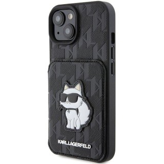 Karl Lagerfeld Saffiano Cardslots and Stand Monogram Choupette Back Case for Apple iPhone 15