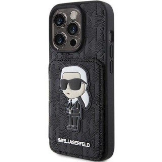 Karl Lagerfeld Saffiano Cardslots and Stand Monogram Ikonik Patch Back Case for Apple iPhone 15 Pro