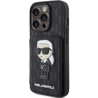 Karl Lagerfeld Saffiano Cardslots and Stand Monogram Ikonik Patch Aizsargapvalks Priekš Apple iPhone 15 Pro