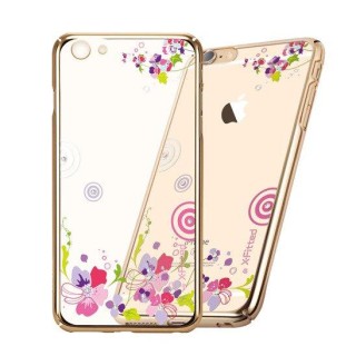 X-Fitted Plastic Case With Swarovski Crystals for Apple iPhone  6 / 6S Gold / Colorful Floral