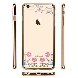 X-Fitted Plastic Case With Swarovski Crystals for Apple iPhone  6 / 6S Gold / Lucky Flower