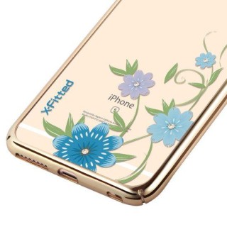 X-Fitted Aizmugurējais Plastikata Apvalks ar Swarovski Kristāliem Priekš Apple iPhone 6 / 6S Zelts / Orhideja