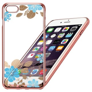 X-Fitted Plastic Case With Swarovski Crystals for Apple iPhone  6 / 6S Pink / Blue Flower