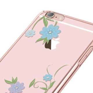 X-Fitted Plastic Case With Swarovski Crystals for Apple iPhone  6 / 6S Rose gold / Blue Flowers