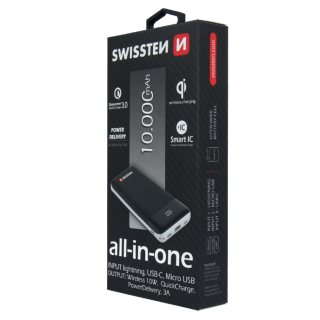 Swissten All In One Universāla Ārējas Uzlādes Baterija 3A / PD / QC 3.0 / Wireless 10W / USB / USB-C / 10000 mAh