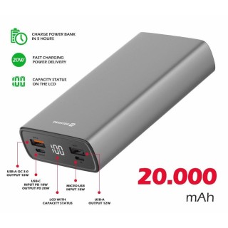 Swissten Aluminium Power Power Bank 2xUSB / USB-C / Micro USB / 20W / 20000 mAh