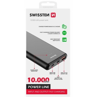 Swissten Line Power Banka Ārējās Uzlādes Baterija USB / USB-C / Micro USB / 20W / 10000 mAh