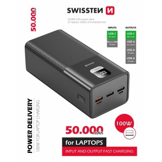 Swissten Power Line Power Bank Ārējas Uzlādes Baterija 50 000 mAh / 100W
