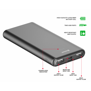 Swissten WORX II Portable Power Bank 2x USB-A / USB-C / Micro USB / 10000 mAh