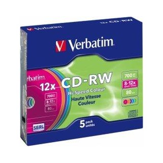 Verbatim Matricas CD-RW SERL 700 MB 8x-12X Colour, 5 Pack Slim
