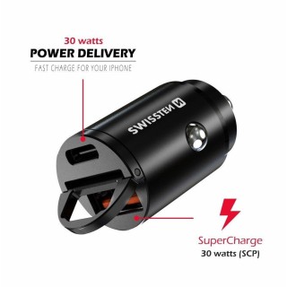 Swissten 30W Nano Metal Car Charger Adapter with 30W PD / SCP