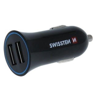 Swissten Auto Lādētājs 12 / 24V / 1A + 2.1A + USB-C Datu Kabelis 1m