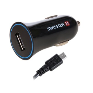 Swissten Auto Lādētājs 12 / 24V / 1A + Micro USB vads 1.5m