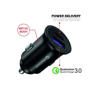 Swissten Metal Car Charger Adapter with Power Delivery USB-C + Quick Charge 3.0 / 36W For mobile phones and tablets