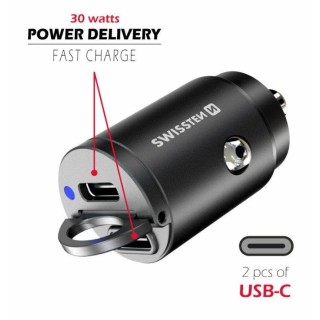 Swissten Nano Metal Car Charger Adapter 2xUSB-C with 30W PD / SCP