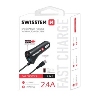 Swissten Премиум Автомобильная зарядка USB + 2.4A + кабель Micro USB