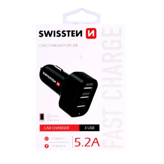 Swissten Triple Premium Auto Lādētājs 5.2A USB 2.1A + 2.1A + 1A