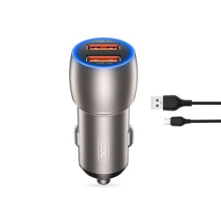 XO CC52 Автомобильное зарядное устройство QC 36W / 2x USB / Кабель microUSB