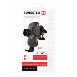 Swissten W2-AV5 Air Vent Turētājs Gaisa Restei Ar 15W  Wireless Uzlādi + Micro USB Vads 1.2m
