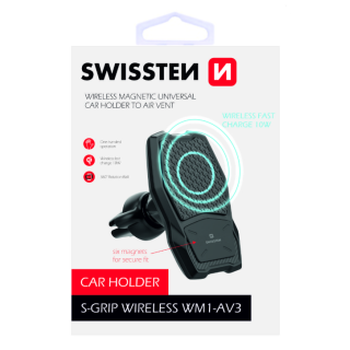 Swissten WM1-AV3 Air Vent Turētājs Gaisa Restei Ar Wireless Uzlādi + Micro USB Vads 1.2m