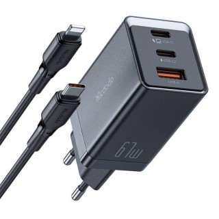 Mcdodo CH-1544 GaN 2x USB-C / USB Tīkla Lādētājs 67W + USB-C uz Lightning Vads 1.2m