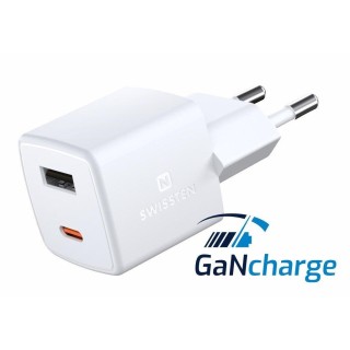 Swissten GaN Mini Travel Charger USB-C / USB / PD 30W