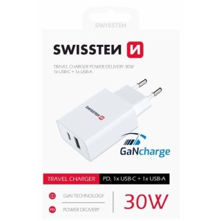 Swissten GaN Travel Charger PD 30W USB-C / USB
