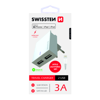 Swissten MFI Premium Apple Sertificēts Tīkla Lādētājs USB 3А / 15W Ar Lightning vadu 1.2m